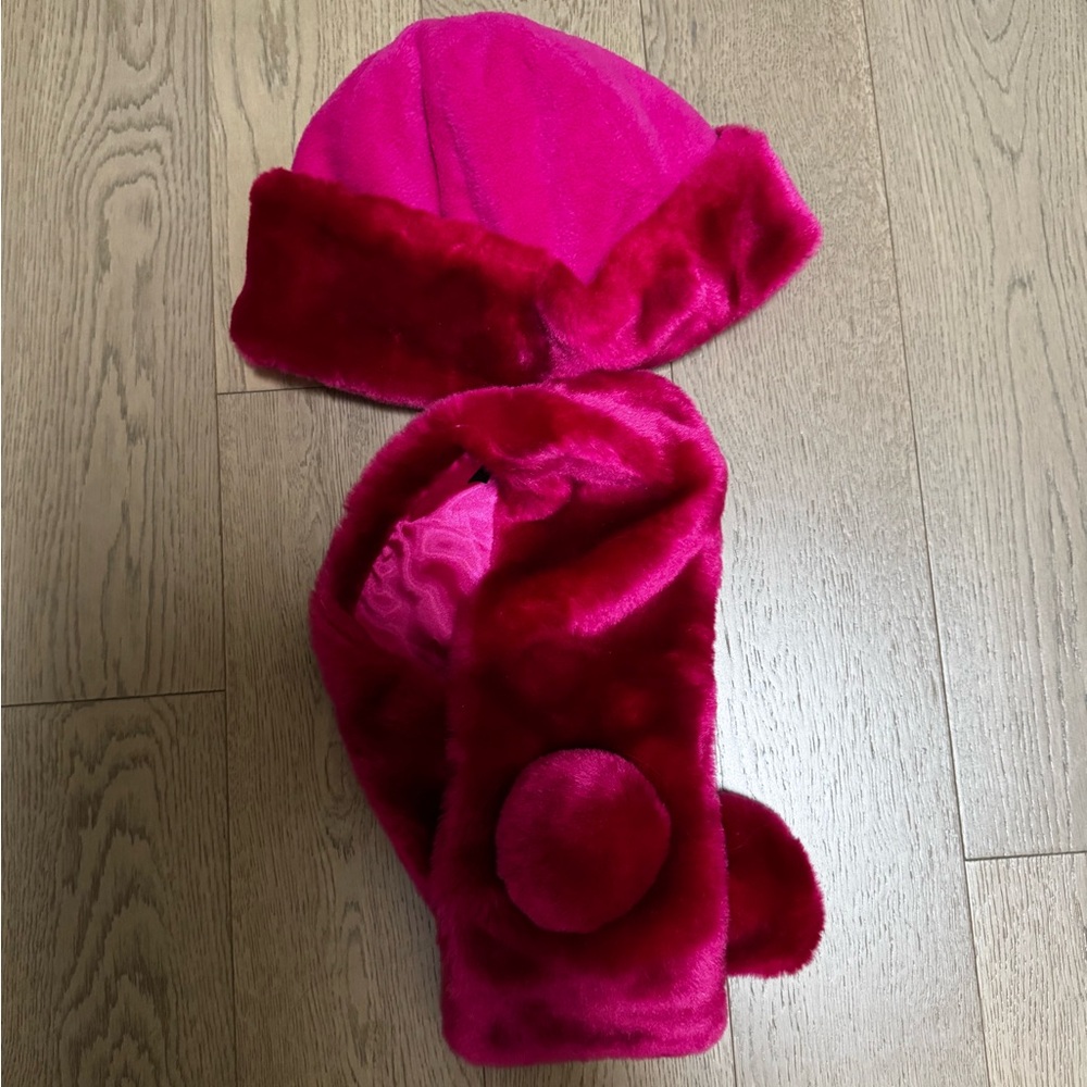 Pink Faux Fur Winter Hat and Scarf Set